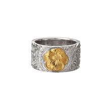 將圖片載入圖庫檢視器 Yellow Poppy Flower 24K Gold Plated Sheridan Carved Ring