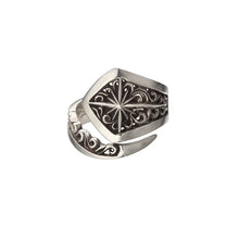 將圖片載入圖庫檢視器 Rhodium Plated Sun Symbol and Arabesque Openwork Curled Ring