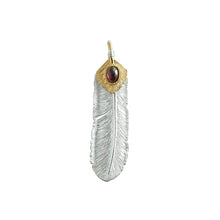 將圖片載入圖庫檢視器 Feather Natural Silver Color Right Facing Pendant with Garnet and 24K Gold Plated Heart