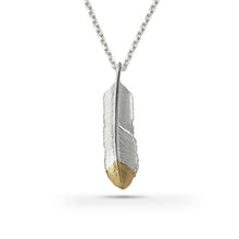將圖片載入圖庫檢視器 Feather Natural Silver Color Left Facing Pendant with Gold Plated Bronze Tip
