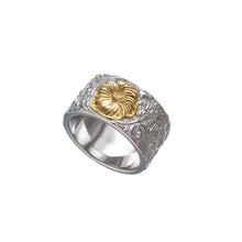 將圖片載入圖庫檢視器 Yellow Poppy Flower 24K Gold Plated Sheridan Carved Ring