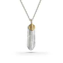 將圖片載入圖庫檢視器 Feather Natural Silver Color Right Facing Pendant with Gold Plated Bronze Heart