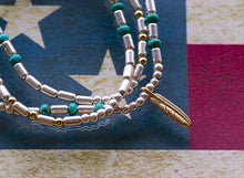 Load image into Gallery viewer, SILVER BEADS & TURQUOISE WITH SMALL FEATHER