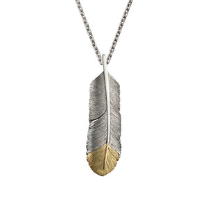 Pre Order - Feather Right Facing Pendant with 18K Gold Tip