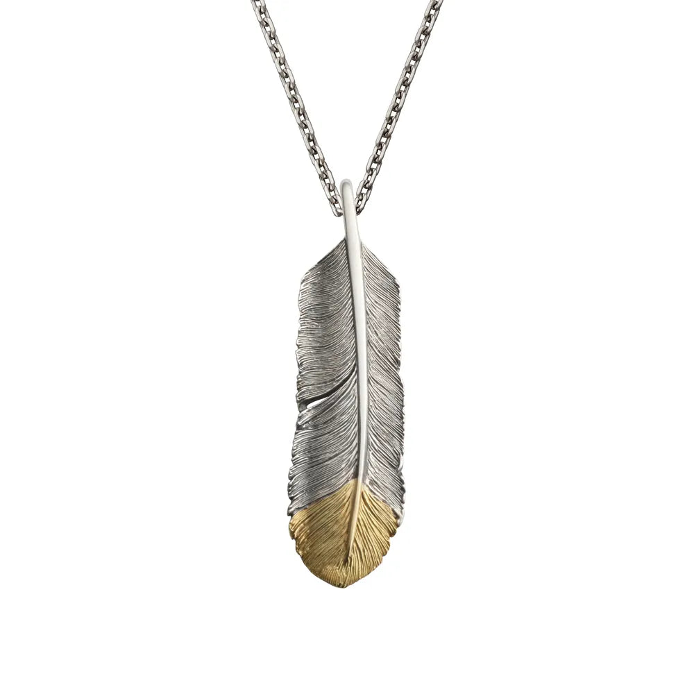 Pre Order - Feather Right Facing Pendant with 18K Gold Tip