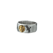 將圖片載入圖庫檢視器 24K Gold Plated Native American Motif Ring with Oxidized Eagles
