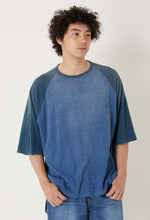 將圖片載入圖庫檢視器 BLUE BLUE KNITTED INDIGO SLUB JERSEY HAND REPAIRED HALF SLEEVE TEE
