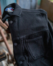 Load image into Gallery viewer, DOUBLE CLOTH SASHIKO DARK BLACK TRUCKER JACKET
