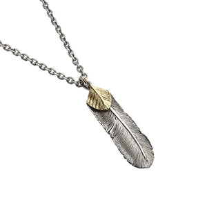 Pre Order - Feather Right Facing Pendant with 18K Gold Heart