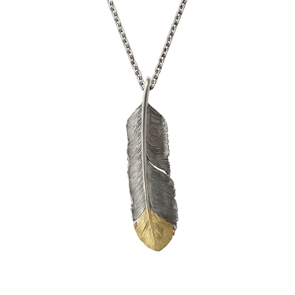 Pre Order - Feather Left Facing Pendant with 18K Gold Tip