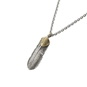 Pre Order - Feather Left Facing Pendant with 18K Gold Heart