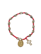 Load image into Gallery viewer, Waxed Cord Maria Bracelet With Brass Cross

