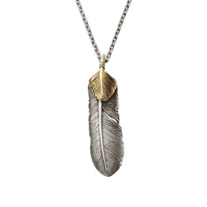 Pre Order - Feather Left Facing Pendant with 18K Gold Heart