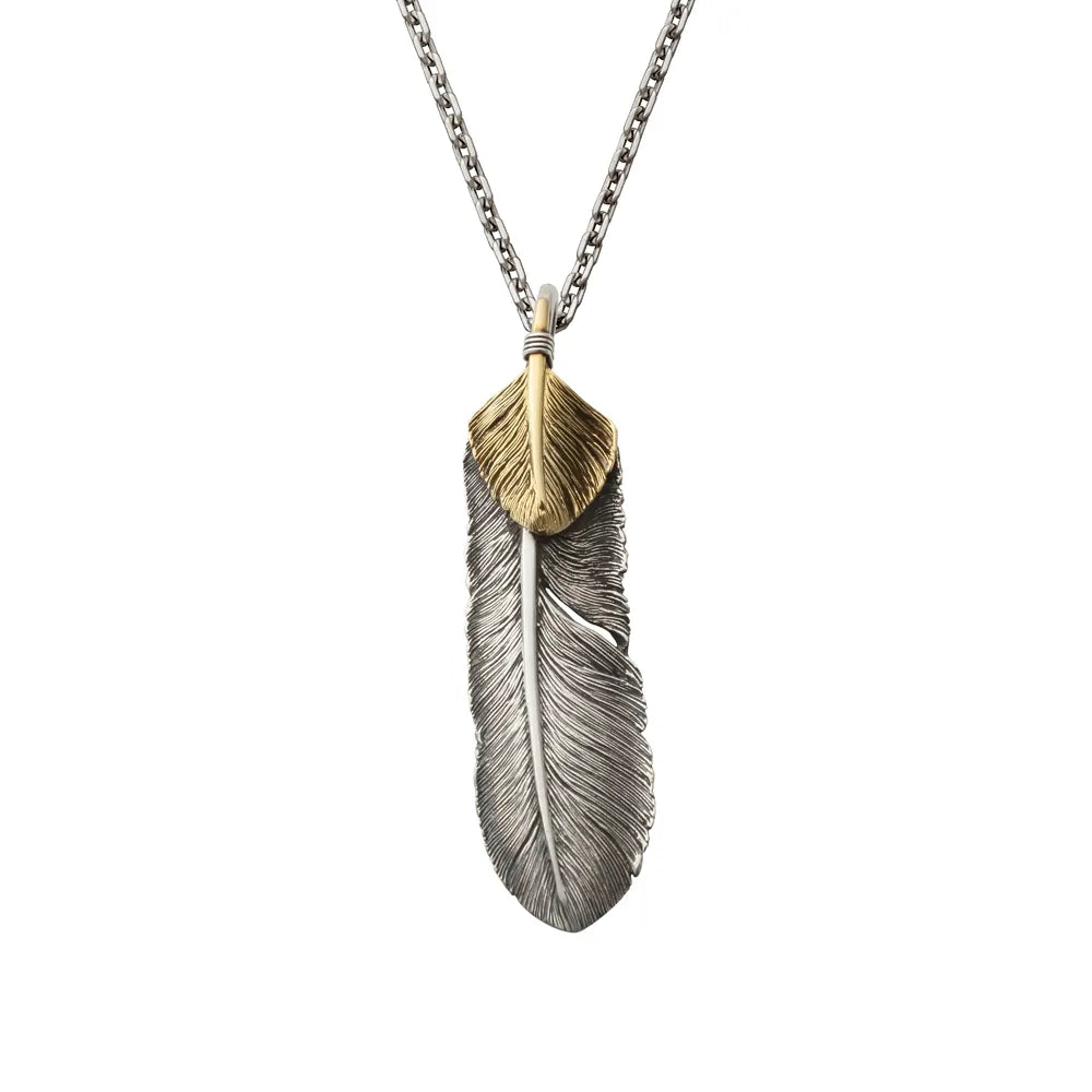 Pre Order - Feather Left Facing Pendant with 18K Gold Heart