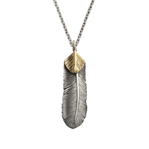 Pre Order - Feather Right Facing Pendant with 18K Gold Heart