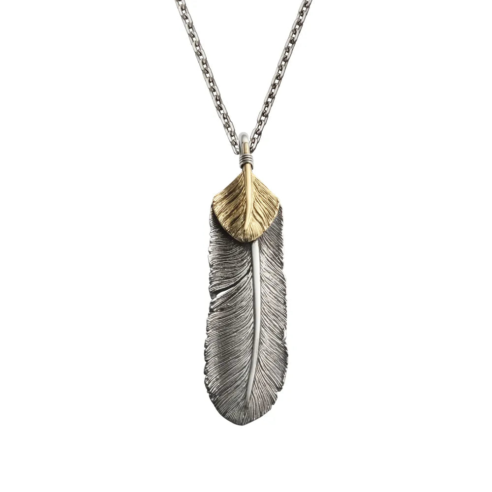 Pre Order - Feather Right Facing Pendant with 18K Gold Heart