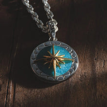 Load image into Gallery viewer, Kingman Turquoise Sun Symbol and Arabesque 24K Gold Plated Pendant
