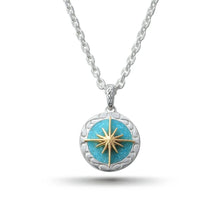 Load image into Gallery viewer, Kingman Turquoise Sun Symbol and Arabesque 24K Gold Plated Pendant
