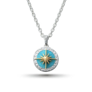 Kingman Turquoise Sun Symbol and Arabesque 24K Gold Plated Pendant