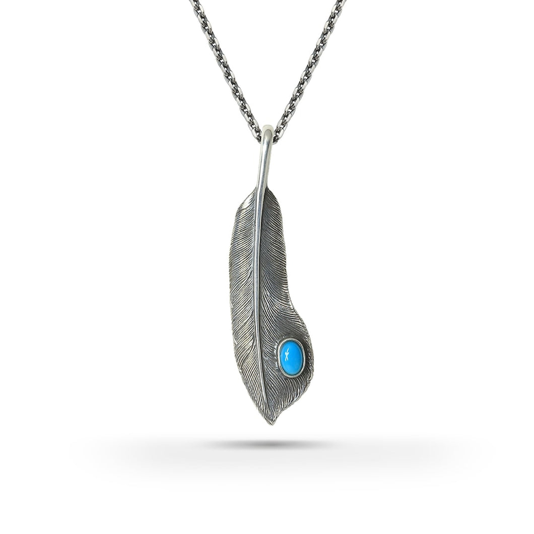 Covert Feather Sleeping Beauty Turquoise Left Facing Pendant, Small