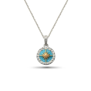 Kingman Turquoise Sun Symbol and Arabesque 24K Gold Plated Pendant, Small
