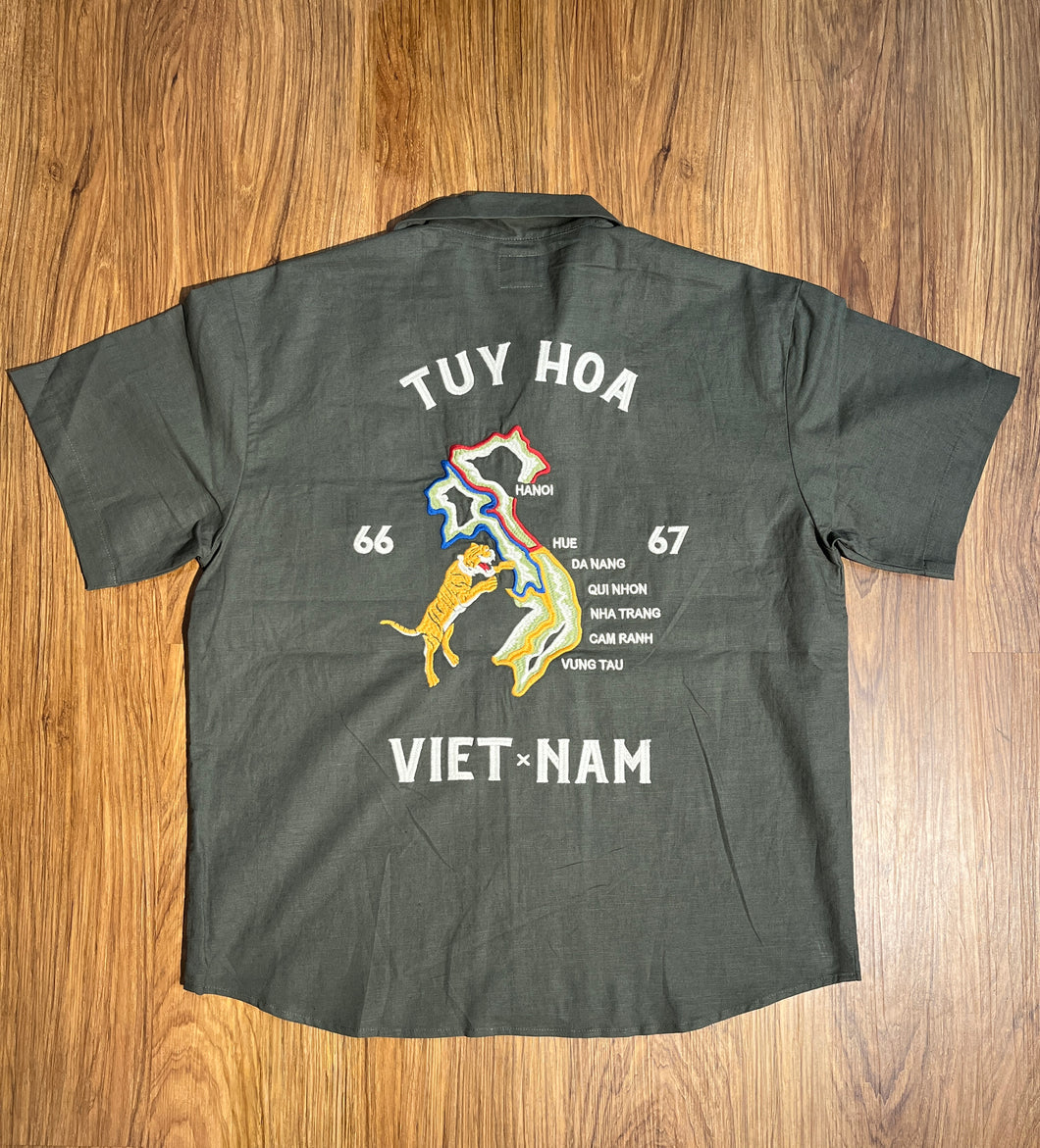 HOUSTON COTTON LINEN EMB ARMY SHIRT