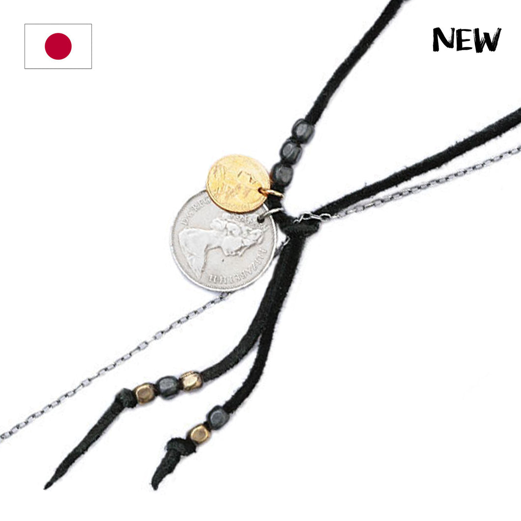 BLACK LEATHER COIN NECKLACE