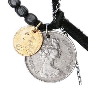 BLACK LEATHER COIN NECKLACE