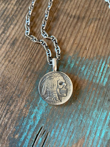 STERLING SILVER HOBO NICKEL SKULL PENDANT